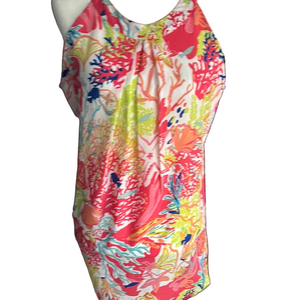 Charlie Paige Vibrant Coral and Blue Midi Dress